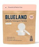 BLUELAND Laundry Detergent Tablets, 120 Count, Plastic-Free Eco-Friendly Pods, Sheets, Liquid Alternative - Fragrance Free and Clear, Natural, Gentle