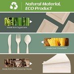 Compostable Party Paper Plates Set -[300 Pcs] 10 inch&8 inch Square Brown Paper Plates Heavy Duty, Utensils and Napkins - Eco Friendly Disposable Plates for Party