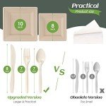 Compostable Party Paper Plates Set -[300 Pcs] 10 inch&8 inch Square Brown Paper Plates Heavy Duty, Utensils and Napkins - Eco Friendly Disposable Plates for Party