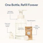 BLUELAND Hand Soap Starter Set, 1 Refillable Glass Foaming Hand Soap Dispenser with 4 Refill Tablets, Variety Scents, 4 x 9 Fl oz