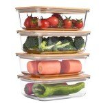 Vdomus Glass Food Storage Containers with Bamboo Lids 36.0oz/1.0L - Stackable Meal Prep Container - Airtight Glass Food Containers - Microwave, Dishwasher Safe - Reusable Lunchbox (Pack of 4)