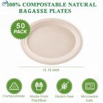 Dhaey 100% Compostable Plates 50pcs Biodegradable Free Dinnerware Set - Natural Compostable Party Combo Set With Microwave Safe Eco Plates & Utensils Natural