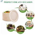 Dhaey 100% Compostable Plates 50pcs Biodegradable Free Dinnerware Set - Natural Compostable Party Combo Set With Microwave Safe Eco Plates & Utensils Natural