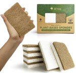 AIRNEX Natural Kitchen Sponges Pack of 6 - Cellulose and Coconut Husk Scrub Sponges for Washing Dishes - Odor Free Non Scratch Walnut Scrubber Sponges - Eco Friendly Quick Drying Dishwashing Sponges