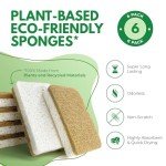 AIRNEX Natural Kitchen Sponges Pack of 6 - Cellulose and Coconut Husk Scrub Sponges for Washing Dishes - Odor Free Non Scratch Walnut Scrubber Sponges - Eco Friendly Quick Drying Dishwashing Sponges