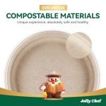 JOLLY CHEF Compostable Heavy Duty Plates 𝟭𝟬 𝗜𝗻𝗰𝗵 [𝟯𝟬𝟬 𝗣𝗮𝗰𝗸] Eco-Friendly Disposable Paper Plates Made of Bagasse Biodegradable Bulk for Party Dinner Sugarcane Fibers Round (Natural)