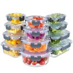 MFY 12-Pack Glass Storage Containers with Lids, Glass Meal Prep Containers Set, Airtight Lunch Containers with Lids, Microwave, Oven, Freezer and Dishwasher Safe, Gray