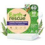 Earth Rescue Laundry Detergent Sheets - Up To 60 Loads (30 Sheets) - Unscented, Hypoallergenic, Concentrated Liquidless Dry Laundry Detergent, Ideal For Sensitive Skin, Eco Friendly - Fragrance Free