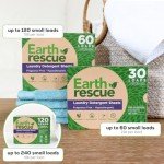 Earth Rescue Laundry Detergent Sheets - Up To 60 Loads (30 Sheets) - Unscented, Hypoallergenic, Concentrated Liquidless Dry Laundry Detergent, Ideal For Sensitive Skin, Eco Friendly - Fragrance Free