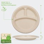 Ecovita 100% Compostable Paper Plates [9 in.] COMPARTMENTS – 150 Disposable Plates Eco Friendly Sturdy Tree Free Liquid and Heat Resistant Alternative to Plastic or Paper Plates