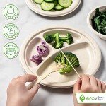 Ecovita 100% Compostable Paper Plates [9 in.] COMPARTMENTS – 150 Disposable Plates Eco Friendly Sturdy Tree Free Liquid and Heat Resistant Alternative to Plastic or Paper Plates
