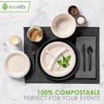 Ecovita 100% Compostable Paper Plates [9 in.] COMPARTMENTS – 150 Disposable Plates Eco Friendly Sturdy Tree Free Liquid and Heat Resistant Alternative to Plastic or Paper Plates