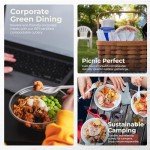 100% Compostable cutlery knives forks spoons Large Disposable Biodegradable Compostable Utensils Durable HeavyDuty Silverware heat resistant alternative to plastic with convenient tray 7inch (400)