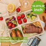 WELLIFE 100% Compostable 5 Compartment Paper Plates, 125 Pack Heavy Duty Disposable School Lunch Trays, 10.25 * 8.25 Inch Eco-Friendly Bagasse Plates for Boys, Girls and Youth (BPA Free,Microwaveable)