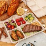 WELLIFE 100% Compostable 5 Compartment Paper Plates, 125 Pack Heavy Duty Disposable School Lunch Trays, 10.25 * 8.25 Inch Eco-Friendly Bagasse Plates for Boys, Girls and Youth (BPA Free,Microwaveable)