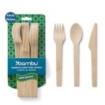Bambu Pack of 24 - Bamboo Utensils Disposable Set, Biodegradable Eco Friendly Products, Bamboo Utensils for Events, Compostable Cutlery
