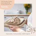 Bambu Pack of 24 - Bamboo Utensils Disposable Set, Biodegradable Eco Friendly Products, Bamboo Utensils for Events, Compostable Cutlery
