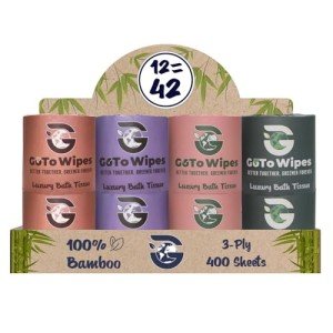 Premium Bamboo Toilet Paper | Organic Ultra Soft | Extra Thick 3 Ply | 400 Sheets | Chemical Free | Non Toxic & Chlorine Free | Sustainable Septic Safe Toilet Paper | 12 Mega Rolls by GoTo Wipes