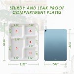 Vplus 100% Compostable 5 Compartment Plates 125 Pack Eco-Friendly Disposable Sugarcane 10 x 8 inch Bagasse School Lunch Tray Perfect for Boys and Girls
