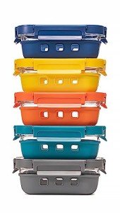 GC GENICOOK Glass Food storage container with Glass lids Glass Bento Box Set Lunch box Eco Friendly Meal Prep Containers Airtight – Plastic Free, silicon sleeve BPA Free 4.4cup/ 5 * 1050ml