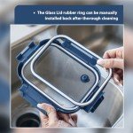 GC GENICOOK Glass Food storage container with Glass lids Glass Bento Box Set Lunch box Eco Friendly Meal Prep Containers Airtight – Plastic Free, silicon sleeve BPA Free 4.4cup/ 5 * 1050ml