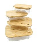 Bambooware Glass Containers with Lids | Non Plastic Glassware Set - Natural Raw Organic Wooden Bamboo Lids | Set of 4 | Reusable, BPA Free | Perfect for Meal Prep, Lunch, Leftovers, Kitchen
