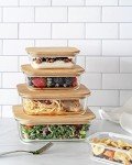 Bambooware Glass Containers with Lids | Non Plastic Glassware Set - Natural Raw Organic Wooden Bamboo Lids | Set of 4 | Reusable, BPA Free | Perfect for Meal Prep, Lunch, Leftovers, Kitchen