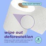 Bim Bam Boo Bamboo Toilet Paper 2 Ply - Sustainable Toilet Tissue - 8 Double Rolls, 320 Sheets Per Roll - Septic Safe - Plastic Free