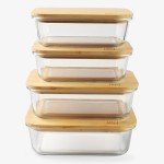 DE Glass Meal Prep Containers with Bamboo Lids (4, Pack 2 x 35oz & 2 x 51oz) Eco Friendly Glass Food Storage Container Reusable BPA Free Bento Lunch Box Airtight Plastic Free Glass Container with Lid
