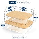 DE Glass Meal Prep Containers with Bamboo Lids (4, Pack 2 x 35oz & 2 x 51oz) Eco Friendly Glass Food Storage Container Reusable BPA Free Bento Lunch Box Airtight Plastic Free Glass Container with Lid
