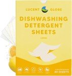 Lucent Globe Dishwasher Dishwashing Detergent Sheets, Dish Soap & Dishwashing Tablets Alternative. Plant-Based, Eco-Friendly, Fully Biodegradable, Lemon Scent & Plastic Free Packaging (80 Sheets)