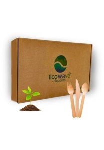 100% Compostable Cutlery Set - 300 Pieces Wooden Compostable Utensils [120 Forks, 90 Knives, 90 Spoons] - Disposable Wooden Cutlery.