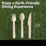 100% Compostable Cutlery Set - 300 Pieces Wooden Compostable Utensils [120 Forks, 90 Knives, 90 Spoons] - Disposable Wooden Cutlery.