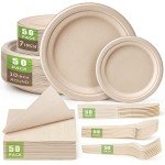 Gezond Compostable Paper Plates Set 300 Pieces Disposable Plates 10-inch Eco-friendly Paper Plates Heavy-duty Utensils and Napkins for Party, Made From Sugarcane Pulp