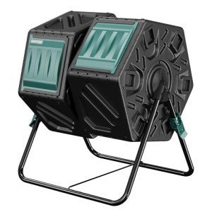 EAST OAK Dual Chamber Outdoor Compost Tumbler, 2 × 18.5 Gallon Compost Bin, Rotating Composter with Aeration and Locking System for Garden, Kitchen, Yard