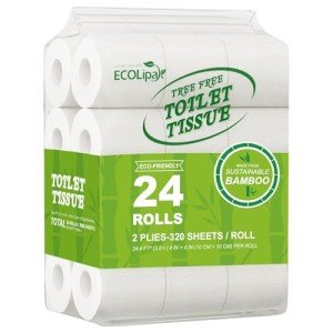 ECOLipak Bamboo Toilet Paper, Septic Safe Toilet Tissue, 24 Double Rolls, 320 Sheets Per Roll, Tree Free, Non Toxic, 2 Ply, Soft and Absorbent, Eco Friendly Dye-Free Paper