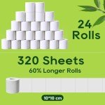 ECOLipak Bamboo Toilet Paper, Septic Safe Toilet Tissue, 24 Double Rolls, 320 Sheets Per Roll, Tree Free, Non Toxic, 2 Ply, Soft and Absorbent, Eco Friendly Dye-Free Paper
