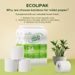 ECOLipak Bamboo Toilet Paper, Septic Safe Toilet Tissue, 24 Double Rolls, 320 Sheets Per Roll, Tree Free, Non Toxic, 2 Ply, Soft and Absorbent, Eco Friendly Dye-Free Paper