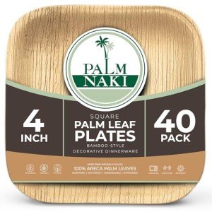 PALM NAKI Palm Leaf Plates | 4" Square Condiment Plates | Compostable Bamboo-Style Plates | Ideal for Events, Gatherings, and Everyday Elegance - 40 Pack
