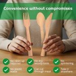 ÖKABODE Bamboo Utensils, 100 Pack - 50 Forks, 25 Knives, 25 Spoons 100% Bamboo Silverware Set, Disposable & Compostable Utensils, Eco-Friendly & Biodegradable Cutlery Alternative to Wooden Silverware