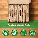 ÖKABODE Bamboo Utensils, 100 Pack - 50 Forks, 25 Knives, 25 Spoons 100% Bamboo Silverware Set, Disposable & Compostable Utensils, Eco-Friendly & Biodegradable Cutlery Alternative to Wooden Silverware