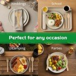 ÖKABODE Bamboo Utensils, 100 Pack - 50 Forks, 25 Knives, 25 Spoons 100% Bamboo Silverware Set, Disposable & Compostable Utensils, Eco-Friendly & Biodegradable Cutlery Alternative to Wooden Silverware