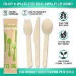 Woodland Premium Disposable Wooden Cutlery – Biodegradable Utensils Set of Forks, Spoons, Knives – 50 Wooden Silverware Packs by Nook & Fork