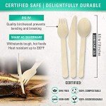 Woodland Premium Disposable Wooden Cutlery – Biodegradable Utensils Set of Forks, Spoons, Knives – 50 Wooden Silverware Packs by Nook & Fork