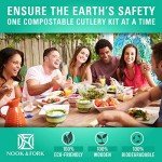 Woodland Premium Disposable Wooden Cutlery – Biodegradable Utensils Set of Forks, Spoons, Knives – 50 Wooden Silverware Packs by Nook & Fork