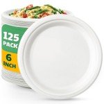 Joyborn 100% Compostable Paper Plates, 6 Inch, 125 Count, Heavy Duty Disposable Plates by Biodegradable Bagasse, Dessert Plates Bulk for Party | Microwave-Safe | Soak-Resistant, Cut Resistant