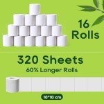 ECOLipak Bamboo Toilet Paper, Septic Safe Toilet Tissue, 16 Double Rolls, 320 Sheets Per Roll, Tree Free, Non Toxic, 2 Ply, Soft and Absorbent, Eco Friendly Dye-Free Paper
