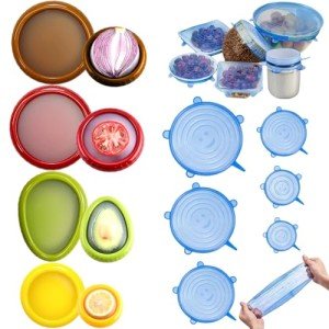 Fresh Guard - Set of 4 Reusable Storage Containers for Fridge - Anti-Oxidation - Avocado Saver and Tomato Holder + 6 Reusable Silicone Stretch Lids - Airtight, Leak-Proof for Bowls, Jars, Cans
