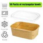 Yesland 50 Pack Compostable Rectangular Kraft Paper Bowls, 25 Oz, Microwave & Freezer Safe, Reusable, Perfect for Take-Out, Office Lunch, Picnic, 6.75 x 4.75 x 2.5 inches