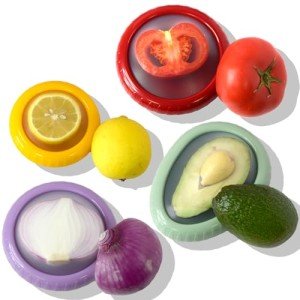4 Pcs Reusable Avocado Onion Lemon Tomatoes Saver Keeper, Silicone Fruit and Vegetable Anti-Oxidation Storage Box Refrigerator, Fruit Veggie Holder Containers for Fridge (Cyan, Purple, Red And Yellow)